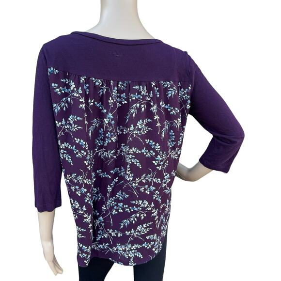 LOFT Outlet Women's Purple Floral 3/4 Sleeves Scoop Neck Pullover Top Size M - Picture 4 of 4
